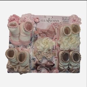 Elly & Emmy 8-piece gift set of headwraps and booties for 0-12 months